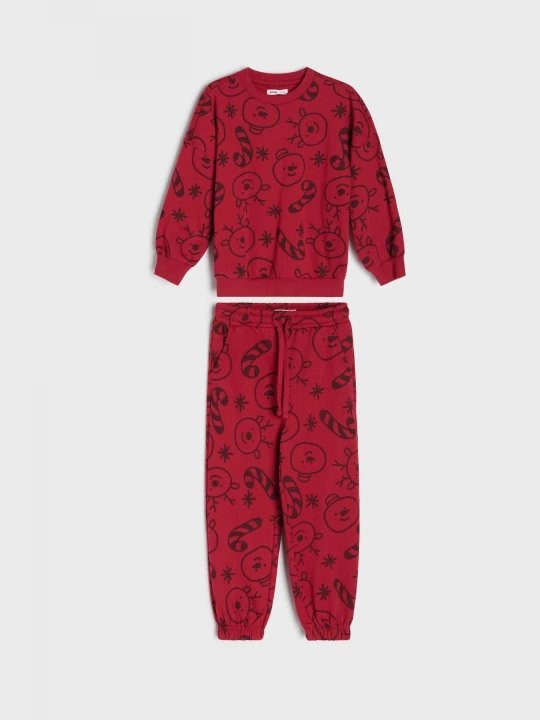 Obrázek produktu Sinsay - Komplet: bluza i spodnie z motywem świątecznym - bordowy