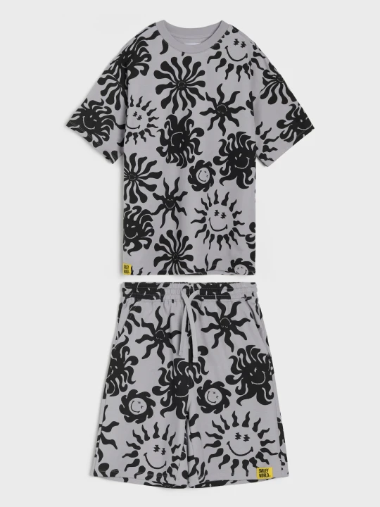 Obrázek produktu Sinsay - Komplet loose fit: koszulka i szorty SmileyWorld® - szary