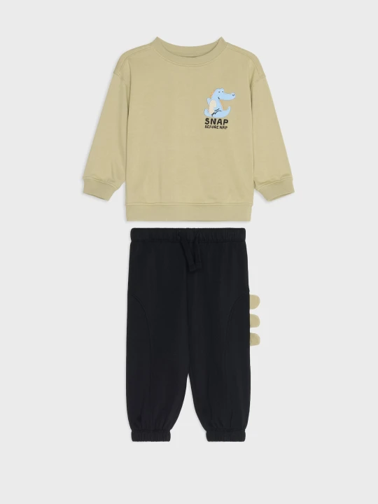 Obrázek produktu Sinsay - Komplet z bawełną: bluza crewneck i spodnie jogger z motywem dinozaura - wielobarwny