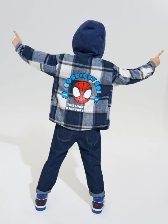 Obrázek produktu Sinsay - Kurtka koszulowa z kapturem w kratę Spider-Man - granatowy