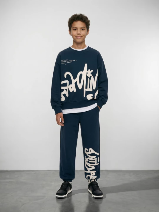 Obrázek produktu Sinsay - Bluza crewneck loose z nadrukiem - granatowy