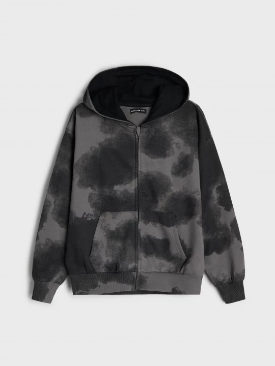 Obrázek produktu Sinsay - Rozpinana bluza z kapturem ze wzorem tie-dye - czarny