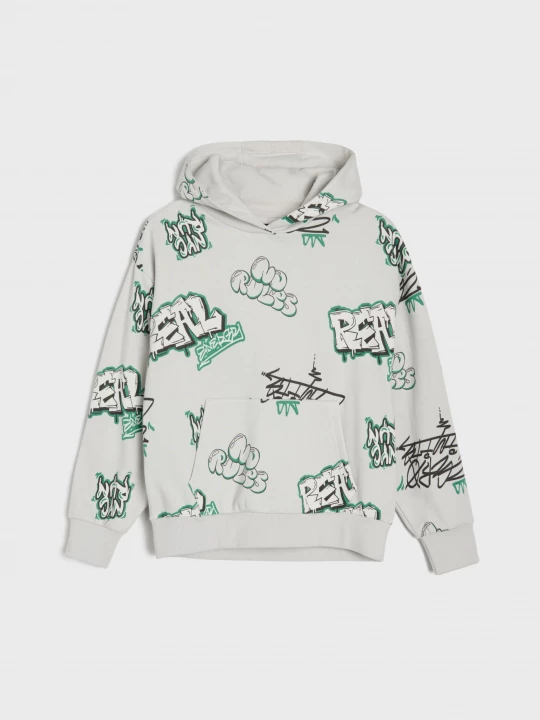 Obrázek produktu Sinsay - Bluza hoodie loose fit z motywem graffiti - szary