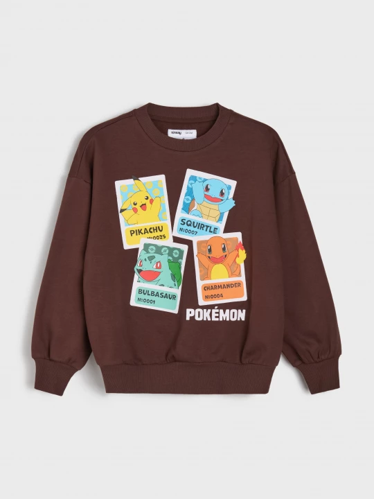 Obrázek produktu Sinsay - Bluza crewneck z nadrukiem Pokémon - brązowy