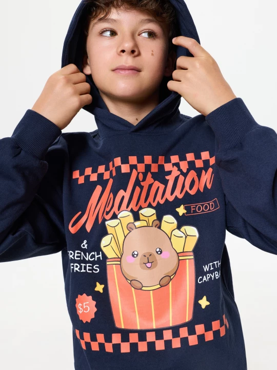 Obrázek produktu Sinsay - Bluza hoodie z nadrukiem Capybara - granatowy