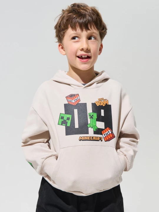 Obrázek produktu Sinsay - Bluza hoodie z nadrukiem Minecraft - beżowy