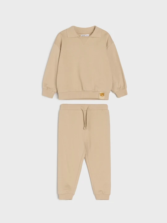 Obrázek produktu Sinsay - Ocieplany bawełniany komplet dresowy: bluza polo i spodnie jogger - beżowy