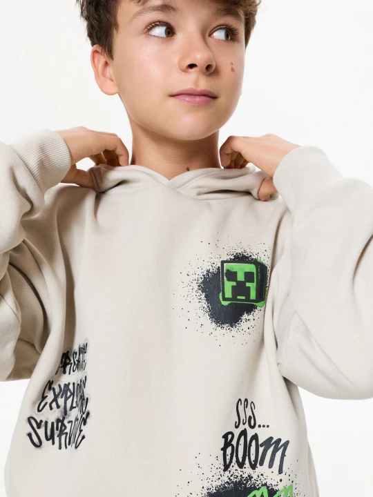 Obrázek produktu Sinsay - Bluza hoodie oversize z nadrukiem Minecraft - beżowy