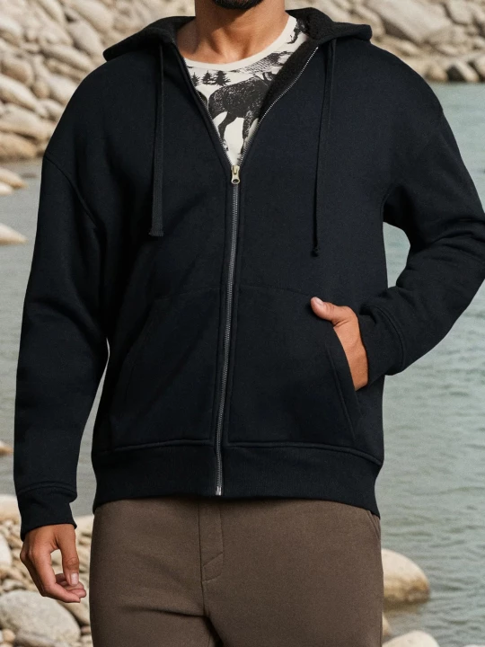 Obrázek produktu Sinsay - Oversize mikina na zip s kapucí - černá