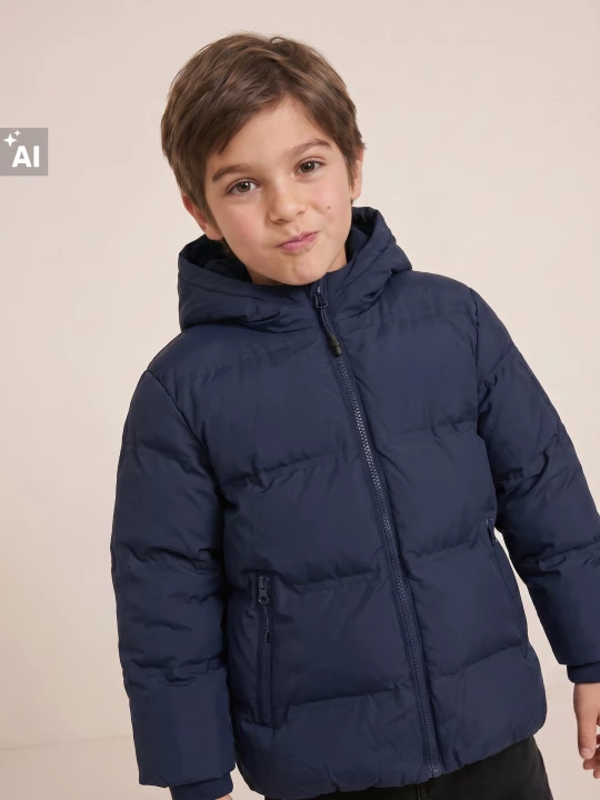 Obrázek produktu Sinsay - Pikowana kurtka puffer z kapturem z odblaskowymi elementami - granatowy