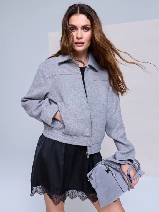 Obrázek produktu Sinsay - Pletená bomber bunda s prošíváním - šedá