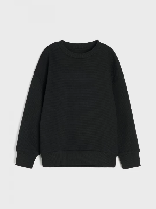 Obrázek produktu Sinsay - Prążkowana bluza crewneck z bawełną - czarny