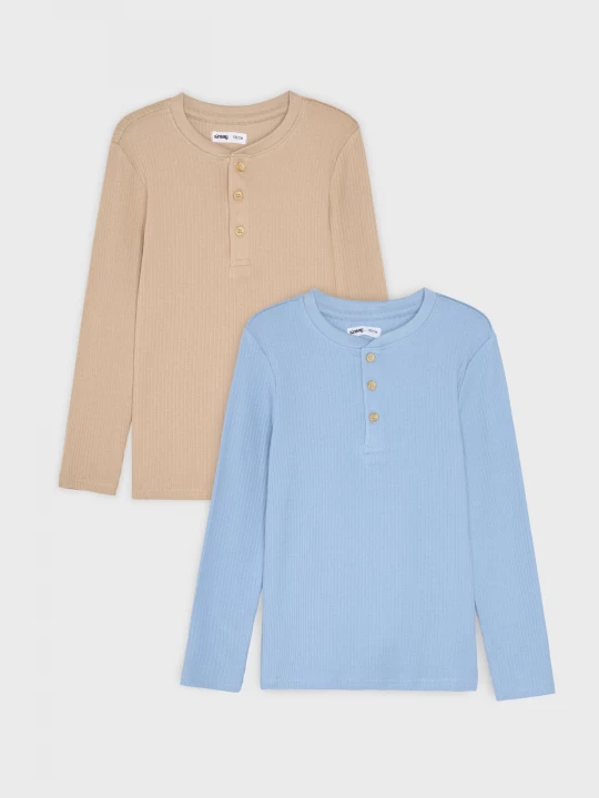 Obrázek produktu Sinsay - Prążkowane koszulki henley z bawełny 2 pack - wielobarwny