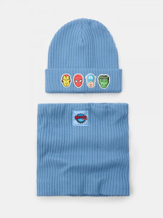 Obrázek produktu Sinsay - Prążkowany komplet z domieszką wiskozy: czapka beanie i komin Marvel 2 pack - szary