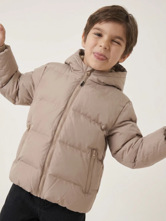 Obrázek produktu Sinsay - Pikowana kurtka puffer z kapturem z odblaskowymi elementami - brązowy