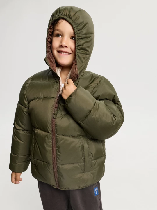 Obrázek produktu Sinsay - Pikowana kurtka puffer z kapturem z odblaskowymi elementami - khaki