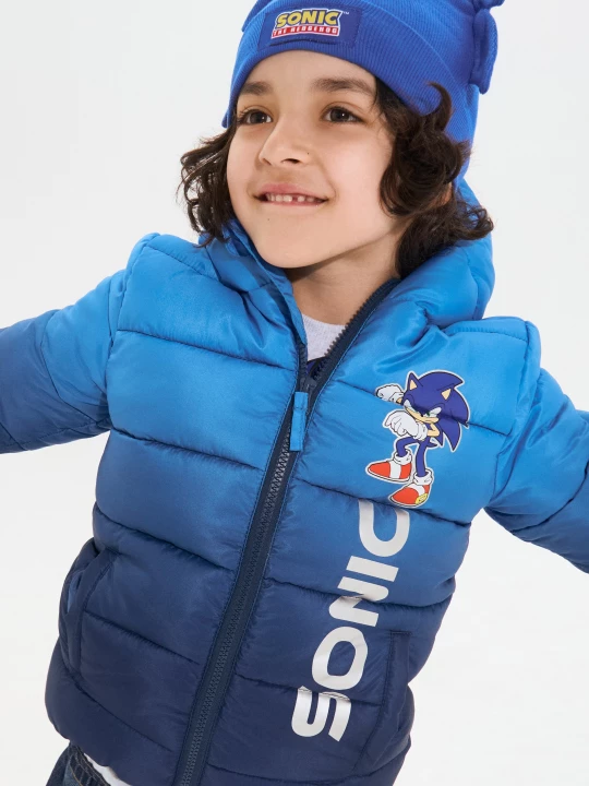 Obrázek produktu Sinsay - Pikowana kurtka puffer z kapturem z odblaskowymi elementami Sonic the Hedgehog - mid blue