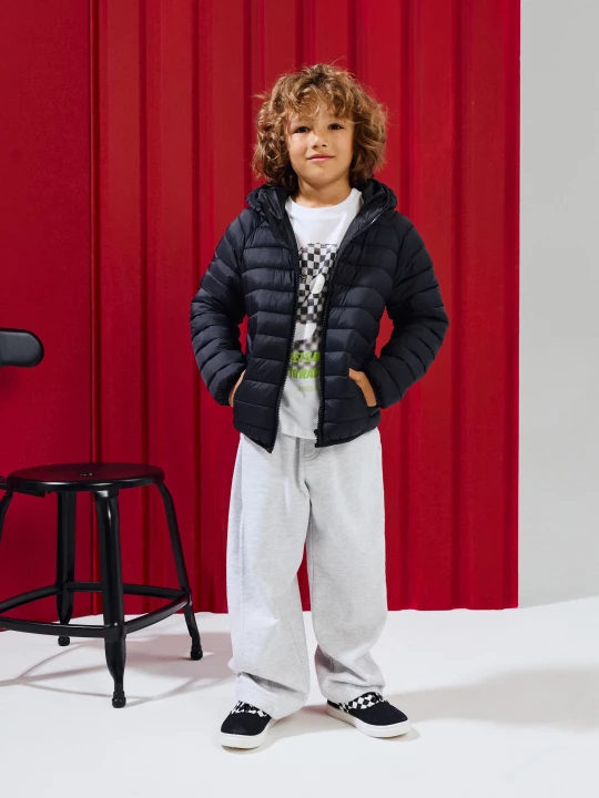 Obrázek produktu Sinsay - Pikowana kurtka puffer z kapturem z nylonu - czarny