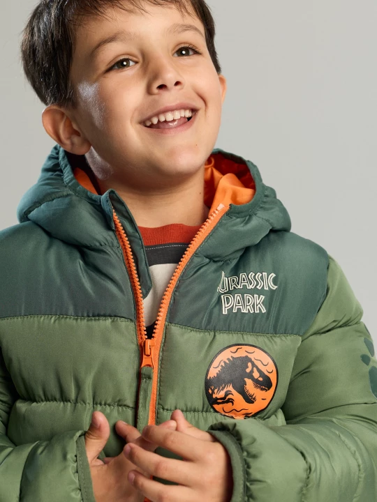 Obrázek produktu Sinsay - Pikowana kurtka puffer z kapturem Jurrasic Park - zielony