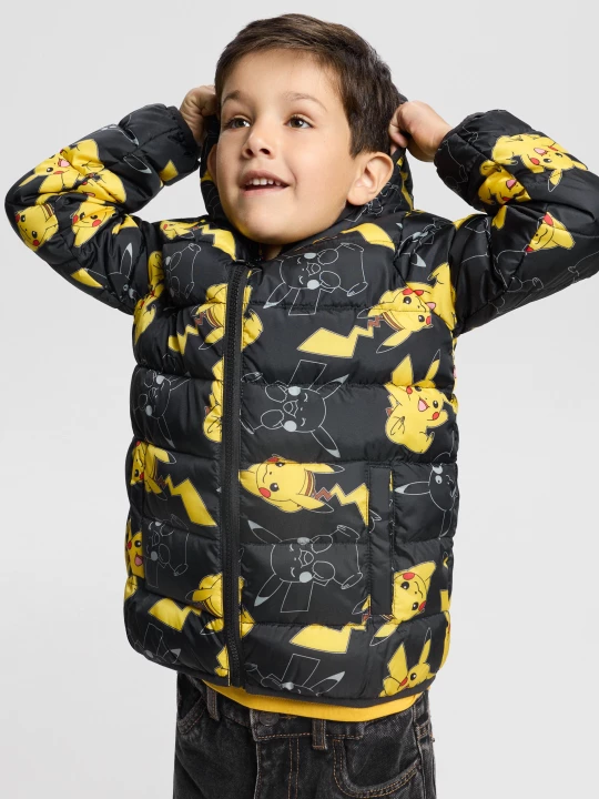 Obrázek produktu Sinsay - Pikowana kurtka puffer z kapturem Pokémon - czarny