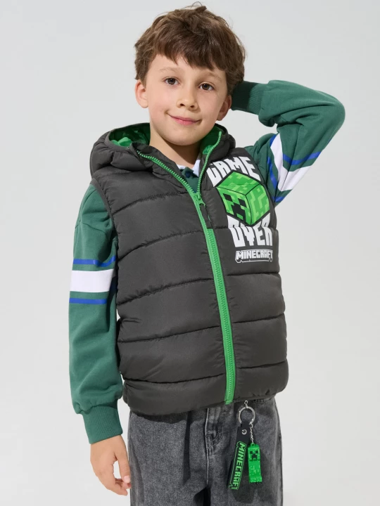 Obrázek produktu Sinsay - Pikowana kamizelka puffer z kapturem Minecraft - szary