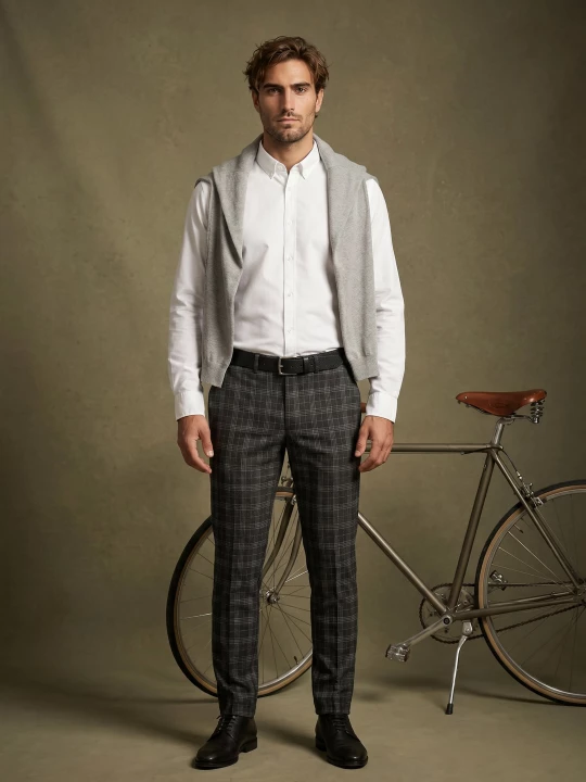 Obrázek produktu Sinsay - Slim fit chino kalhoty v kostce s podílem viskózy - šedá