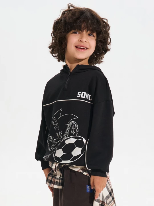 Obrázek produktu Sinsay - Sportowa bluza half-zip Active z nadrukiem Sonic the Hedgehog - czarny