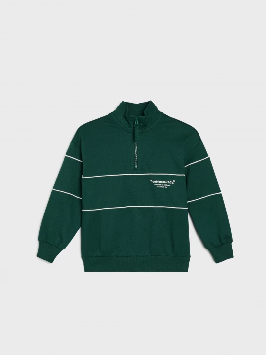 Obrázek produktu Sinsay - Dresowa bluza half-zip z napisem - green spruce