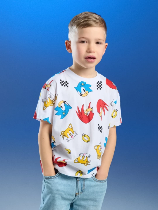 Obrázek produktu Sinsay - Wzorzysta bawełniana koszulka z krótkim rękawem Sonic the Hedgehog - wielobarwny