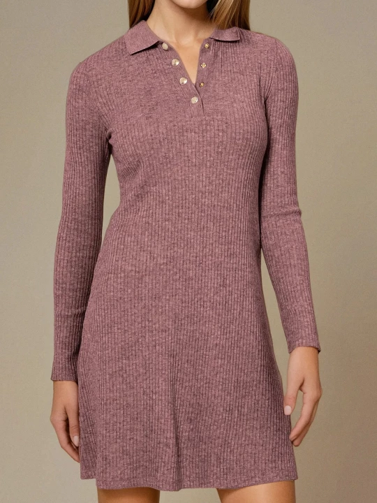 Obrázek produktu Sinsay - Žebrované mini šaty s límečkem a viskózou - růžová