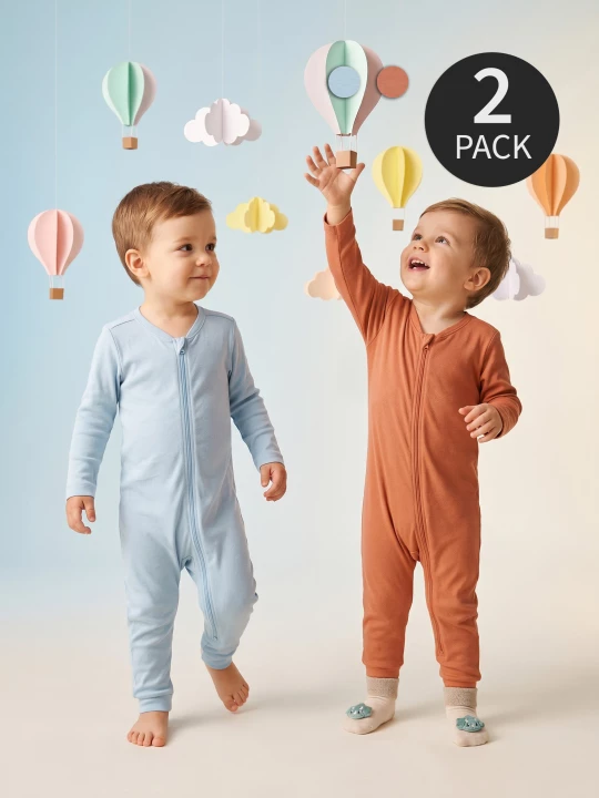 Obrázek produktu Sinsay - Zestaw pajacyków niemowlęcych zapinanych na suwak 2 pack - brązowy