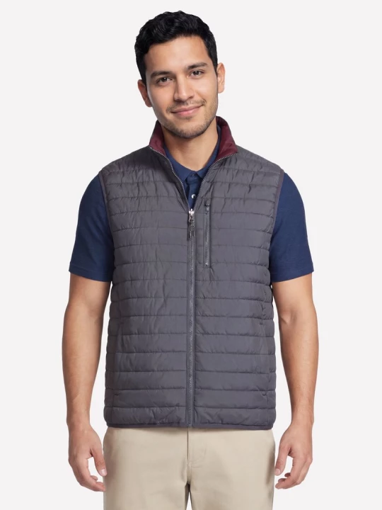 Obrázek produktu Skechers Muži GO SHIELD Cozy Fit Altitude Reversible Vest v Cerná / Sedá Uhlíková, Velikost Poloviční
