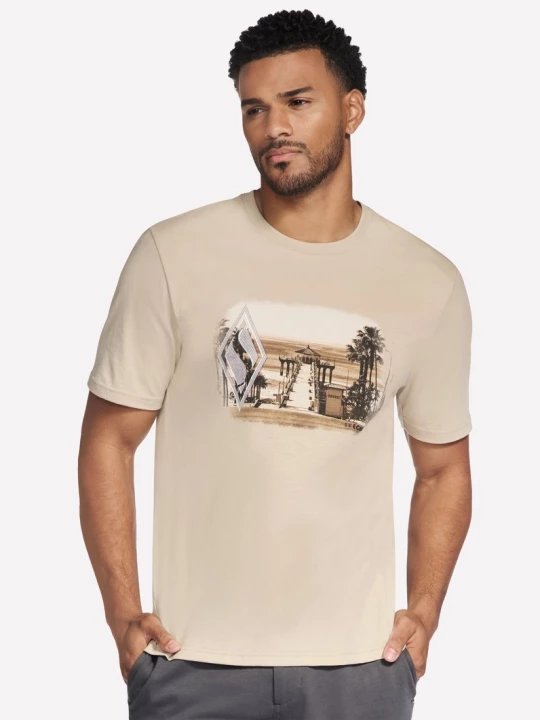 Obrázek produktu Skechers Muži Hometown Short Sleeve tričko v Přírodní Barva, Velikost Malý