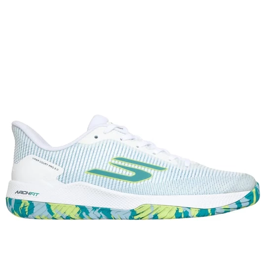 Obrázek produktu Skechers Muži Viper Court Pro 2.0 - Pickleball Shoes v Bílá/Tyrkysová, Arch Fit zlatá