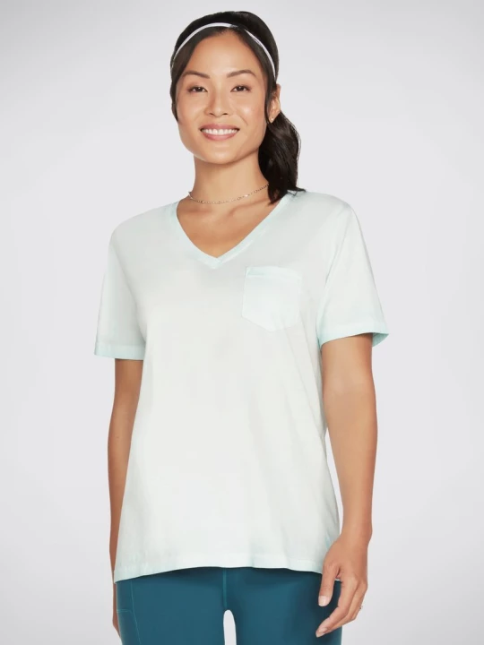 Obrázek produktu Skechers Ženy Diamond Wash Hatha V-Neck tričko s kapsou v Aqua