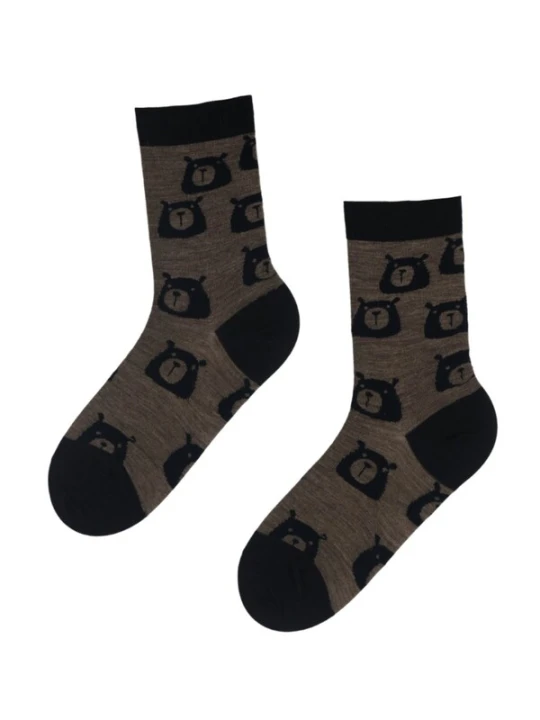 Obrázek produktu Sokisahtel Ponožky 'BEAR WOOL merino wool socks with bears' tmavě hnědá