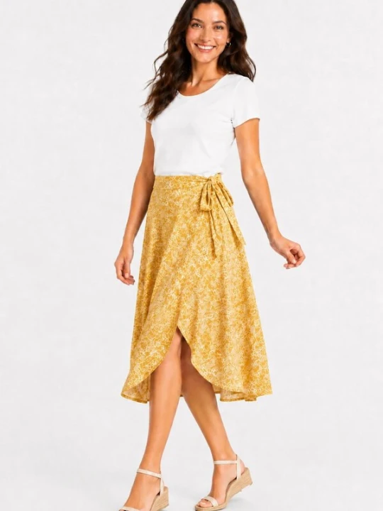 Obrázek produktu Sophia Pirrera Sukně 'Batik Print Wrap Midi Skirt' hořčicová