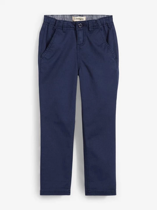 Obrázek produktu Spodnie chinosy slim fit z regulowaną talią, straight BonPrix niebieski