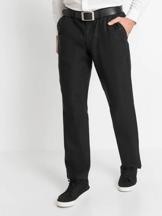 Obrázek produktu Spodnie chinosy z czystego lnu, regular fit, straight BonPrix czarny