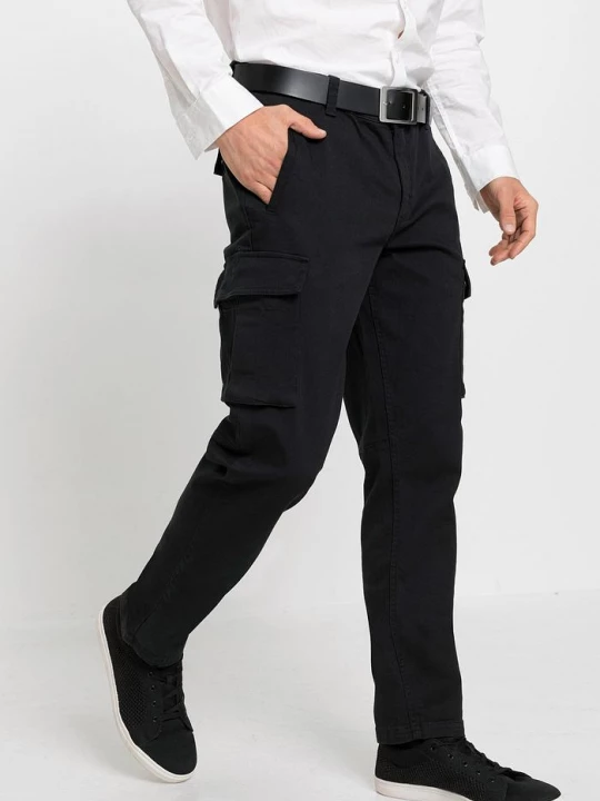 Obrázek produktu Spodnie z kieszeniami cargo, z czystej bawełny z domieszką stretchu, regular fit, straight BonPrix czarny