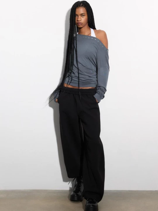 Obrázek produktu Stradivarius Asymetrické Tričko S Cvočky Dark Grey