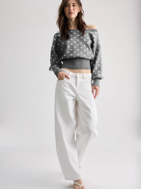 Obrázek produktu Stradivarius Asymetrický Úpletový Svetr Žebrovaným Lemem Dark Grey
