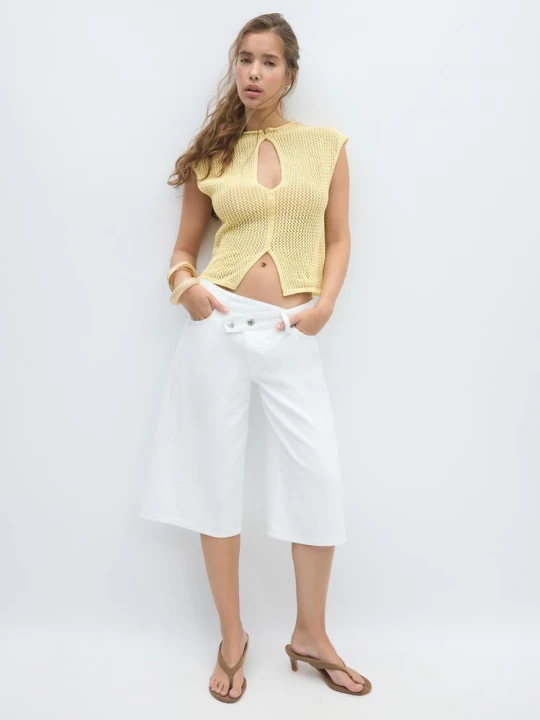 Obrázek produktu Stradivarius Úpletový Top Ažurovým Vzorem A Rozparkem Pastel Yellow
