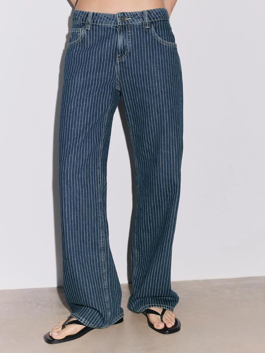 Obrázek produktu Stradivarius Baggy Džíny Mid Waist S Pruhy Světle Modrá