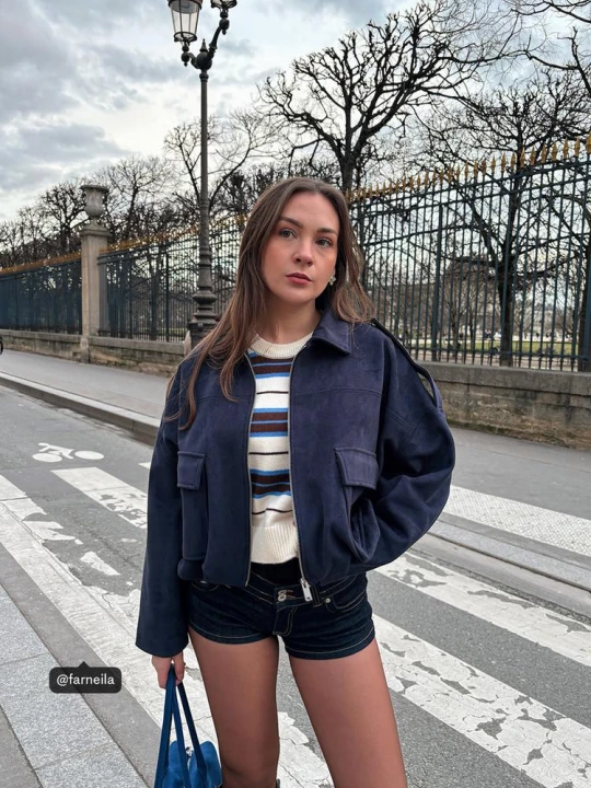 Obrázek produktu Stradivarius Bunda Balonového Střihu S Imitací Semiše Navy Blue
