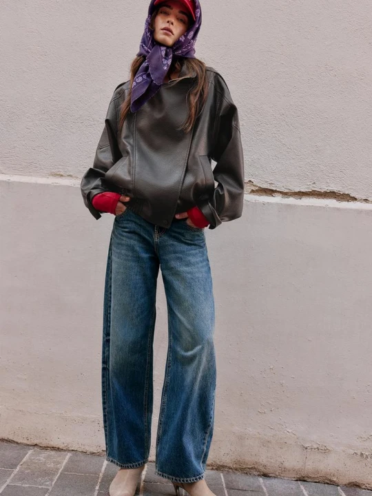 Obrázek produktu Stradivarius Bunda Biker Oversize Imitace Kůže Hnědá