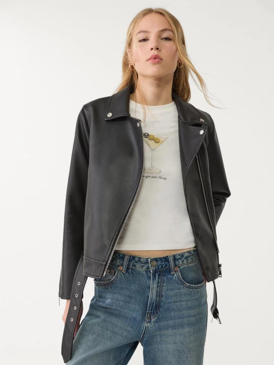 Obrázek produktu Stradivarius Bunda Biker Z Imitace Kůže Black