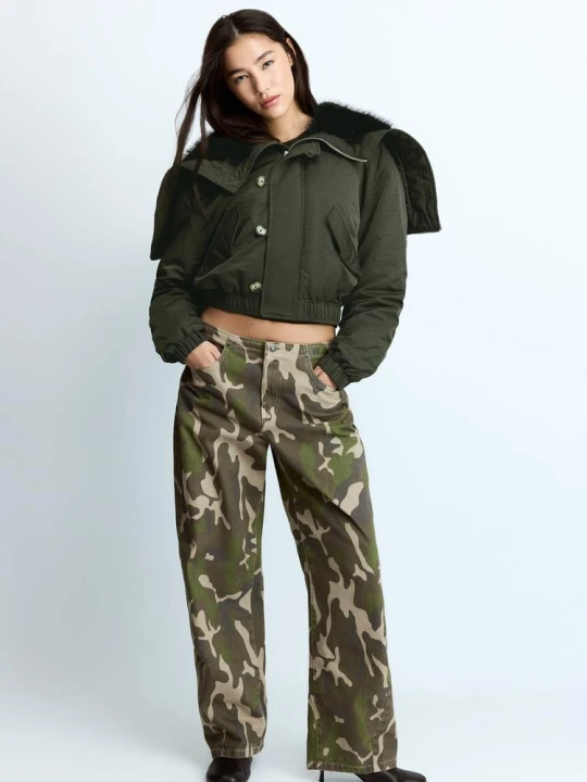 Obrázek produktu Stradivarius Bunda Bomber S Límcem A Umělá Kožešina Khaki