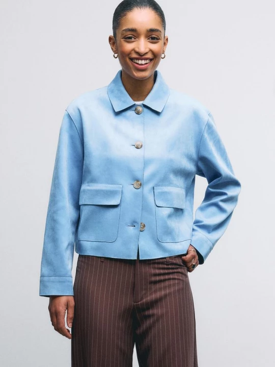 Obrázek produktu Stradivarius Bunda Kapsami Z Imitace Semiše Sky Blue