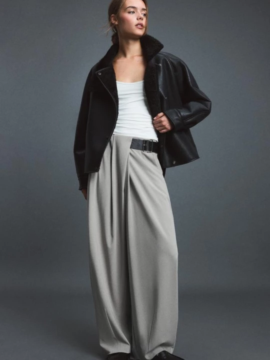 Obrázek produktu Stradivarius Bunda Vysokým Límcem, Oboustranná, Imitace Kůže Black